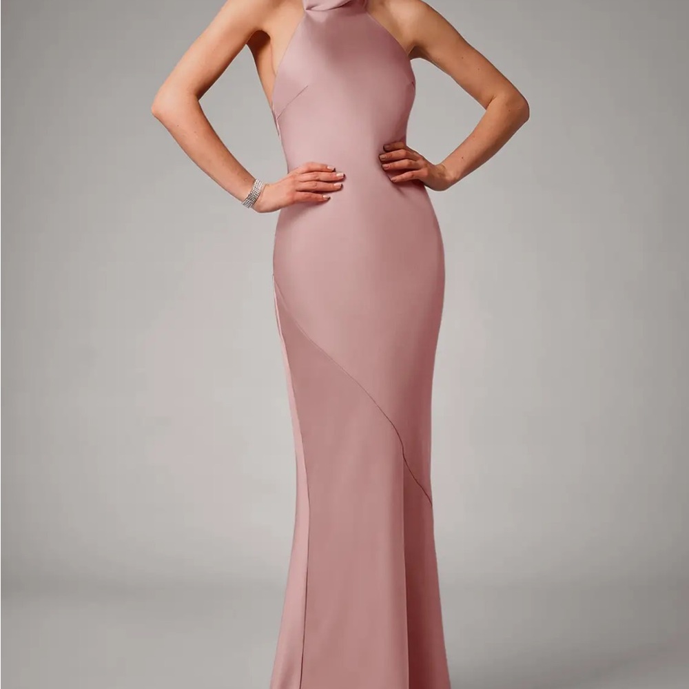 Sleeveless Blush Halter Evening Gown